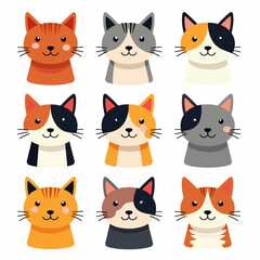 Fototapeta premium Set Cute colors cat face illustration vector white background