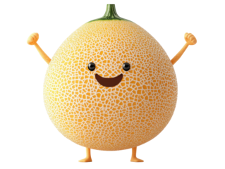 Happy character representing a melon in a playful design on a transparent background, cut out