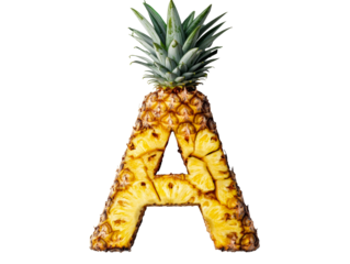 Tropical alphabet A made from a pineapple for summer design on a transparent background, cut out