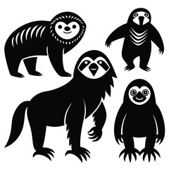 Cute Minimalist Sloth Silhouette Black Vector Collection Set