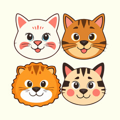 Set Cute cat face illustration vector white background