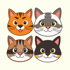 Fototapeta premium Set Cute cat face illustration vector white background