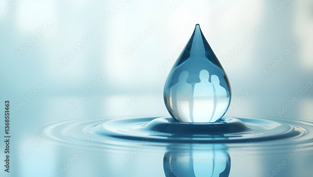 Poster 3d flat icon as person and water droplet symbolizing water conservation and purity in double exposur