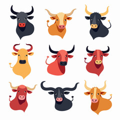 Cute cow character manga emoji set. Cow animal cartoon mascot emoji icons. Vector illustration