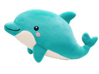 Cute plush dolphin toy for kids and collectors on a transparent background, cut out