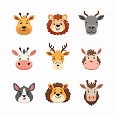Cute baby safari animal faces vector illustration. The set includes, Baby Animal Faces Set