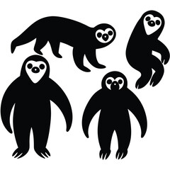 Fototapeta premium Cute Minimalist Sloth Silhouette Black Vector Collection Set