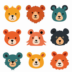 Funny cartoon bear emoticon set. Bear character with collection facial expressions.