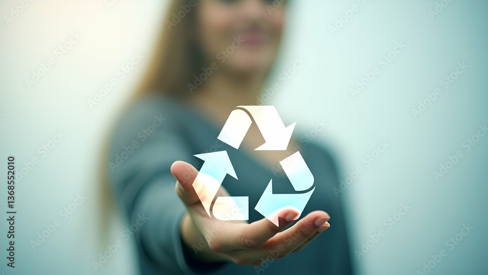 Poster double exposure of a person with recycling symbol: a visual representation of environmental responsi