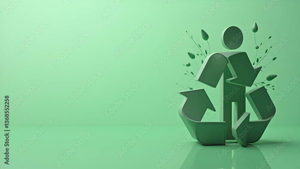 Poster 3d flat icon as person and a recycling symbol symbolizing environmental responsibility in double exp