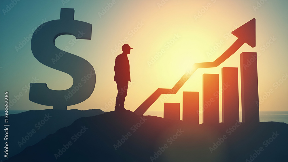Poster silhouette of a person merged with a dividend chart: symbolizing investment returns and financial an