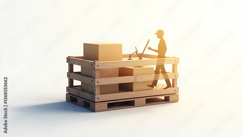 Poster 3d flat icon: silhouette of shipping crate & cost analysis report - symbolizing distribution cost an