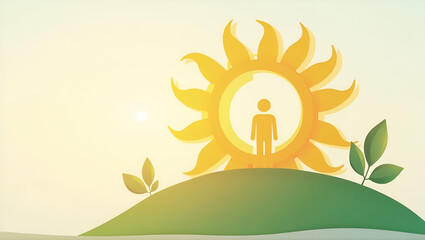 3D Flat Icon: Person and Sun Symbolizing Solar Energy & Sustainability