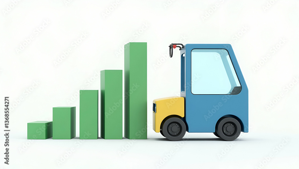 Poster 3d flat icon of agv with logistics cost chart: visualizing cost-efficient agv operations in warehous