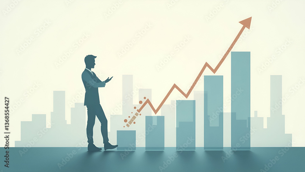 Poster 3d flat icon as silhouette of a person and a dividend chart symbolizing investment returns in double