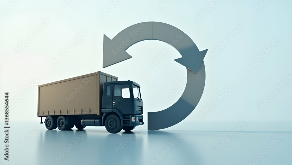 Aufkleber 3d flat icon: silhouette of warehouse with rotating arrow symbolizing inventory turnover rate - doub