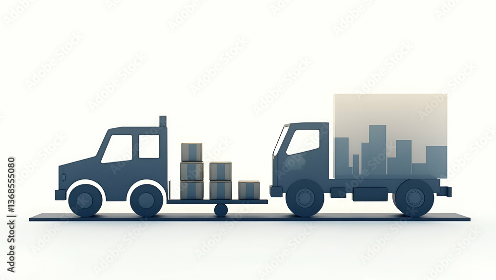 Aufkleber 3d flat icon: silhouette of automated packaging machine & logistics report in double exposure - symb