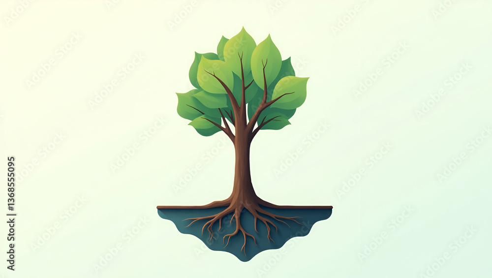 Poster 3d flat icon of a person merged with tree roots: symbolizing humanity's deep connection to earth in 