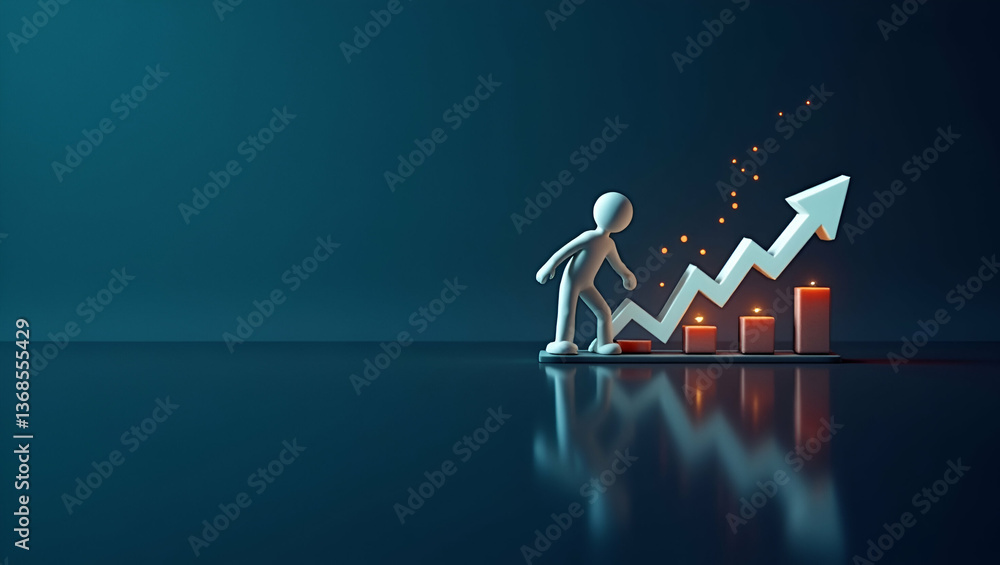Poster 3d flat icon of a persona merging with stock ticker and portfolio chart for investment monitoring - 