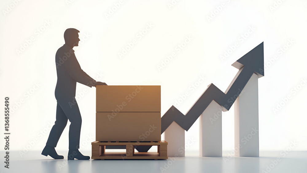 Poster 3d flat icon: silhouette of stock pallet with financial graph for inventory to sales analysis - doub