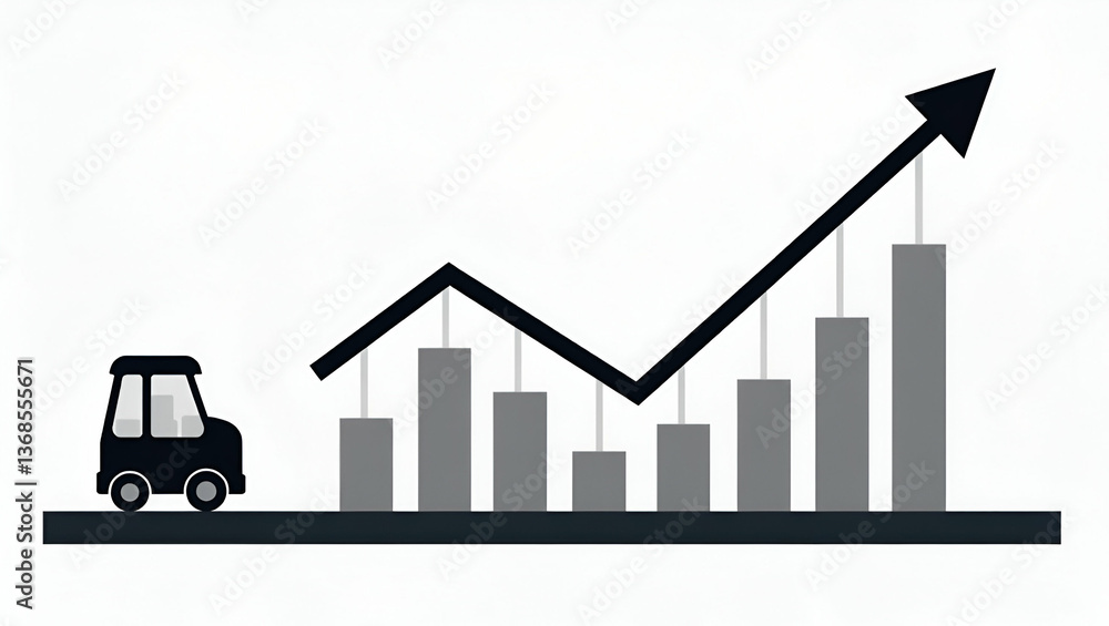 Poster 3d flat icon: silhouette of stock shelf & demand planning chart in double exposure for inventory for