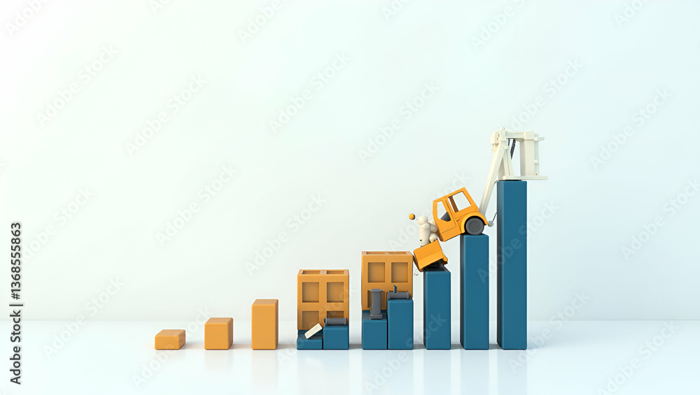 Poster 3d flat icon of forklift with stock turnover ratio chart: symbolizing efficient inventory management