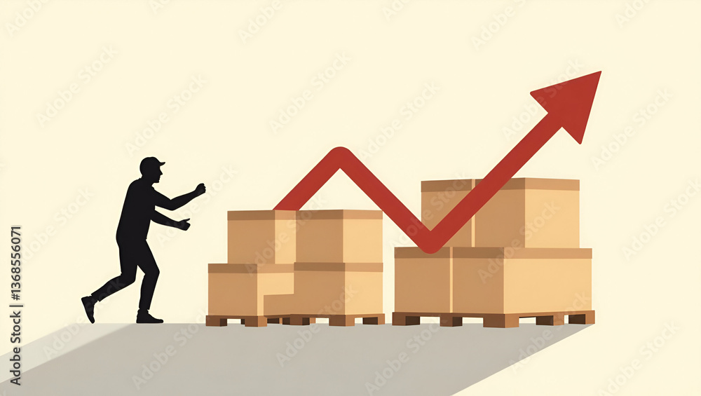 Poster 3d flat icon as silhouette of a stock pallet and a financial graph symbolizing inventory to sales an