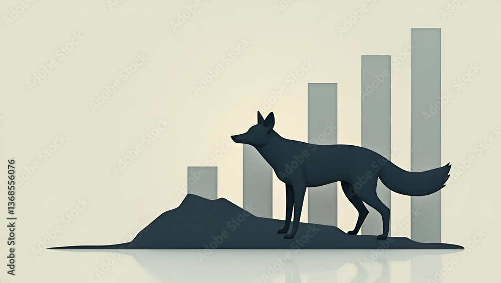 Poster 3d flat icon: silhouette of a fox intertwined with a budget pie chart for financial planning - doubl