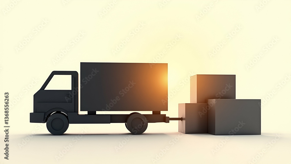Poster 3d flat icon: silhouette of shipping crate & cost analysis report for distribution cost analysis - f