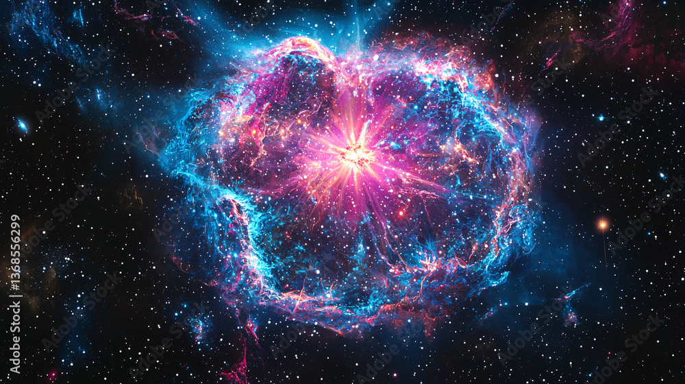 Poster a vibrant nebula in the sky displaying an array of colors and celestial forms that captivate the eye
