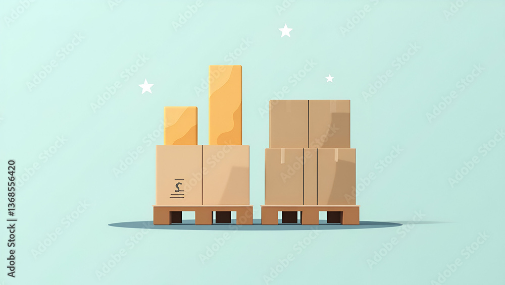 Poster 3d flat icon of shipping pallet and revenue chart: double exposure concept for revenue tracking in d