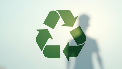 3D Flat Icon of a Person with Recycling Symbol: A Double Exposure Concept Representing Environmental Responsibility and Recycling, Featuring Ample Copy Space on an Isolated White Background