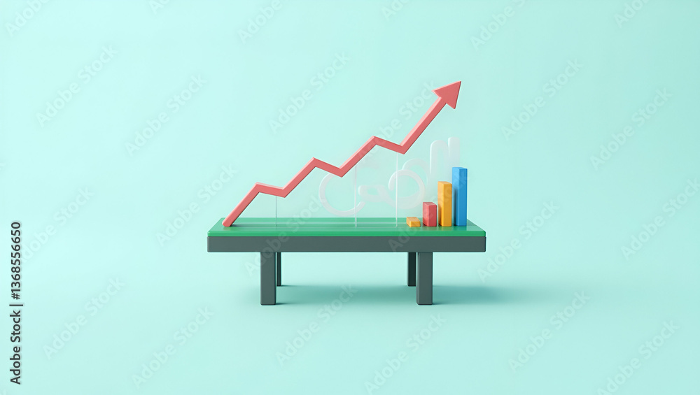 Poster 3d flat icon of conveyor belt merging with turnover analysis chart: visualizing inventory management