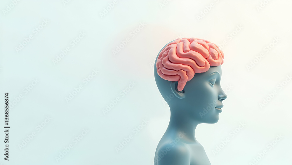 Poster 3d flat icon of a person and brain in double exposure: symbolizing innovation and creativity with co