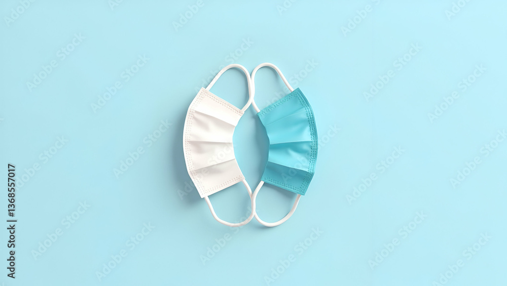 Poster 3d flat icon as mask and no mask symbolizing health safety and risk with ample space for text. conce