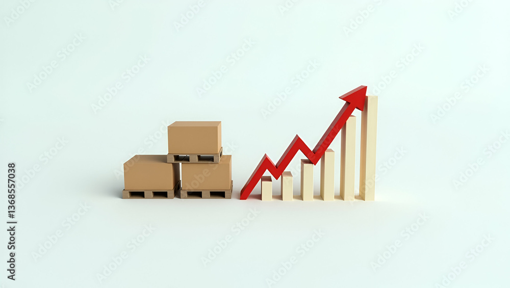 Poster 3d flat icon of shipping pallets and revenue graph for logistics management - copy space included