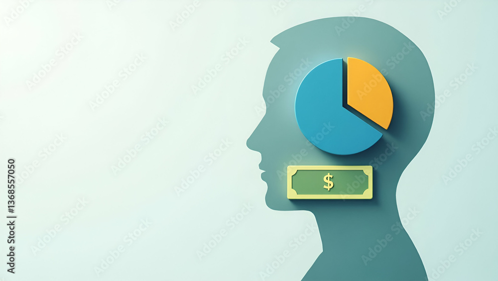 Poster 3d flat icon of a persona with pie chart and banknote: visualizing financial distribution and budget