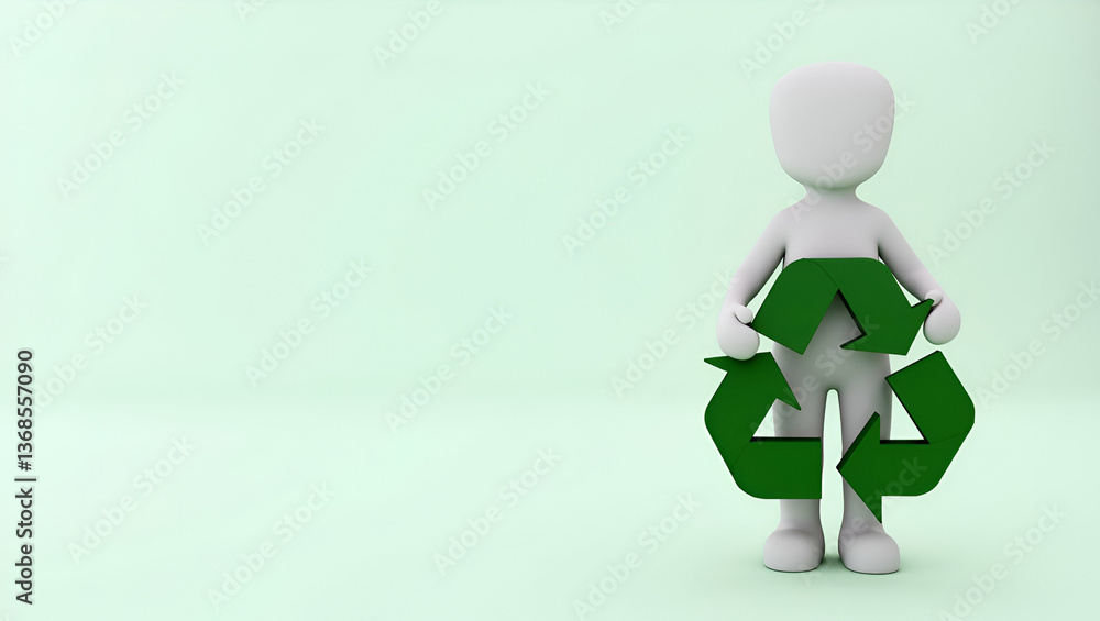 Poster 3d flat icon of a person merged with a recycling symbol: a visual representation of environmental re