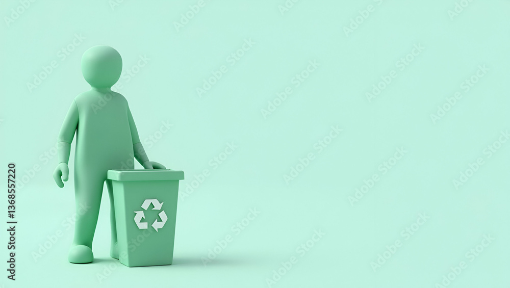 Poster 3d flat icon of a person merged with a recycling bin: symbolizing environmental responsibility and r