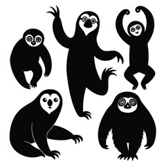 set of sloths collection of silhouettes of black vector