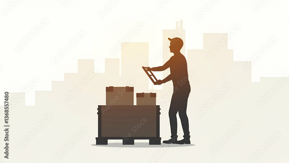 Poster 3d flat icon as silhouette of a shipping crate and a cost analysis report symbolizing distribution c