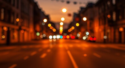 Night city street warm light bokeh effect. AI Generated