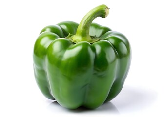 Vibrant Green Bell Pepper: A singular, glossy, vivid green bell pepper, a testament to fresh and flavorful food, captured in pristine detail. 