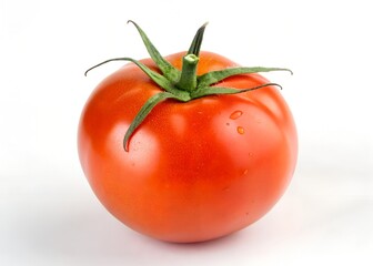 Fresh Tomato: A vibrant, perfectly ripe tomato, showcasing its smooth, red skin and a fresh, green stem, symbolizing freshness and natural produce.
