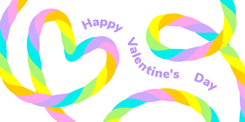 Adstract hand drawn banner. Colored bright neon rainbow striped serpentine, spiral, heart. Empty speech bubble on white background with text. Isolated Flat Vector Illustration EPS10