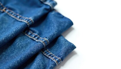 Classic blue denim jeans, crisply folded on white , wear, photography, jeans