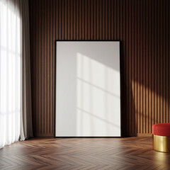 Obraz premium Minimalist interior mockup with blank frame. Empty frame wall poster mockup. Interior mockup with modern design. Contemporary interior scene
