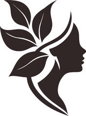 Elegant Woman Silhouette with Nature-Inspired Leaves