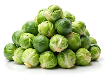 Fototapeta premium Pile of Brussels Sprouts: A close-up shot of a perfect pile of fresh Brussels sprouts. The vibrant green color of the vegetable creating an appealing visual feast.