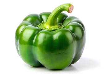 Vibrant Green Bell Pepper: A fresh, single, radiant green bell pepper, with its characteristic shape, stands out in an elegant, inviting composition, ready for culinary use.
